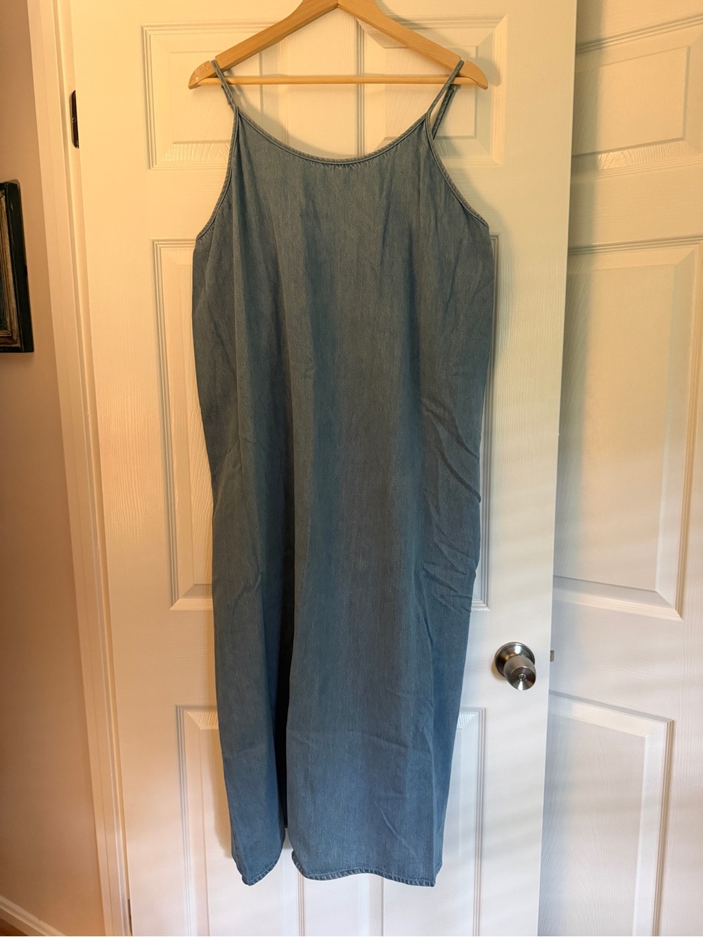 Light Blue Denim Midi Slip Dress - Casual Summer Style